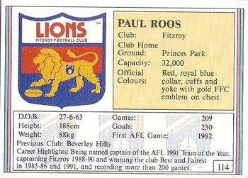 1992 AFL Regina #114 Paul Roos Back